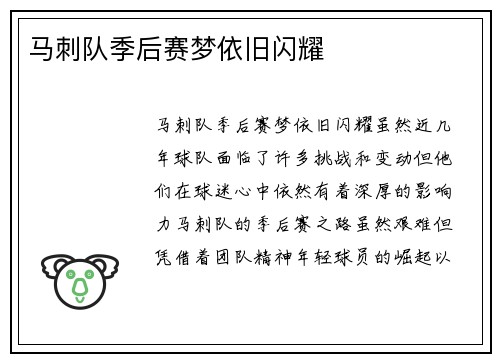 马刺队季后赛梦依旧闪耀